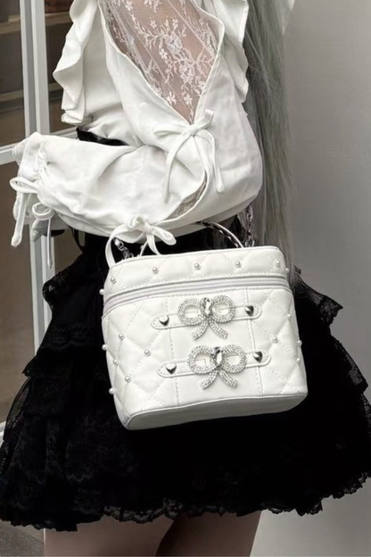 Pearl Rhinestone Lace Box Bag