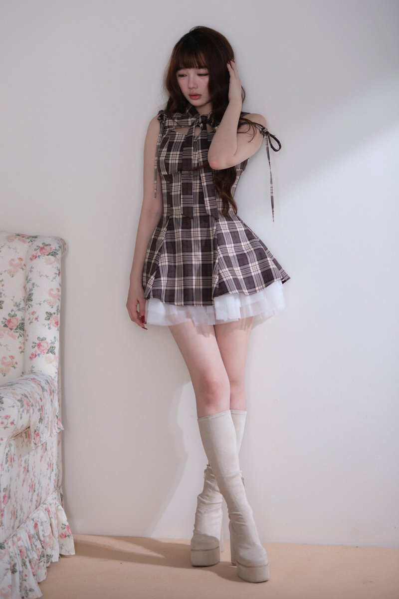 Plaid Layered Hem Sleeveless Dress