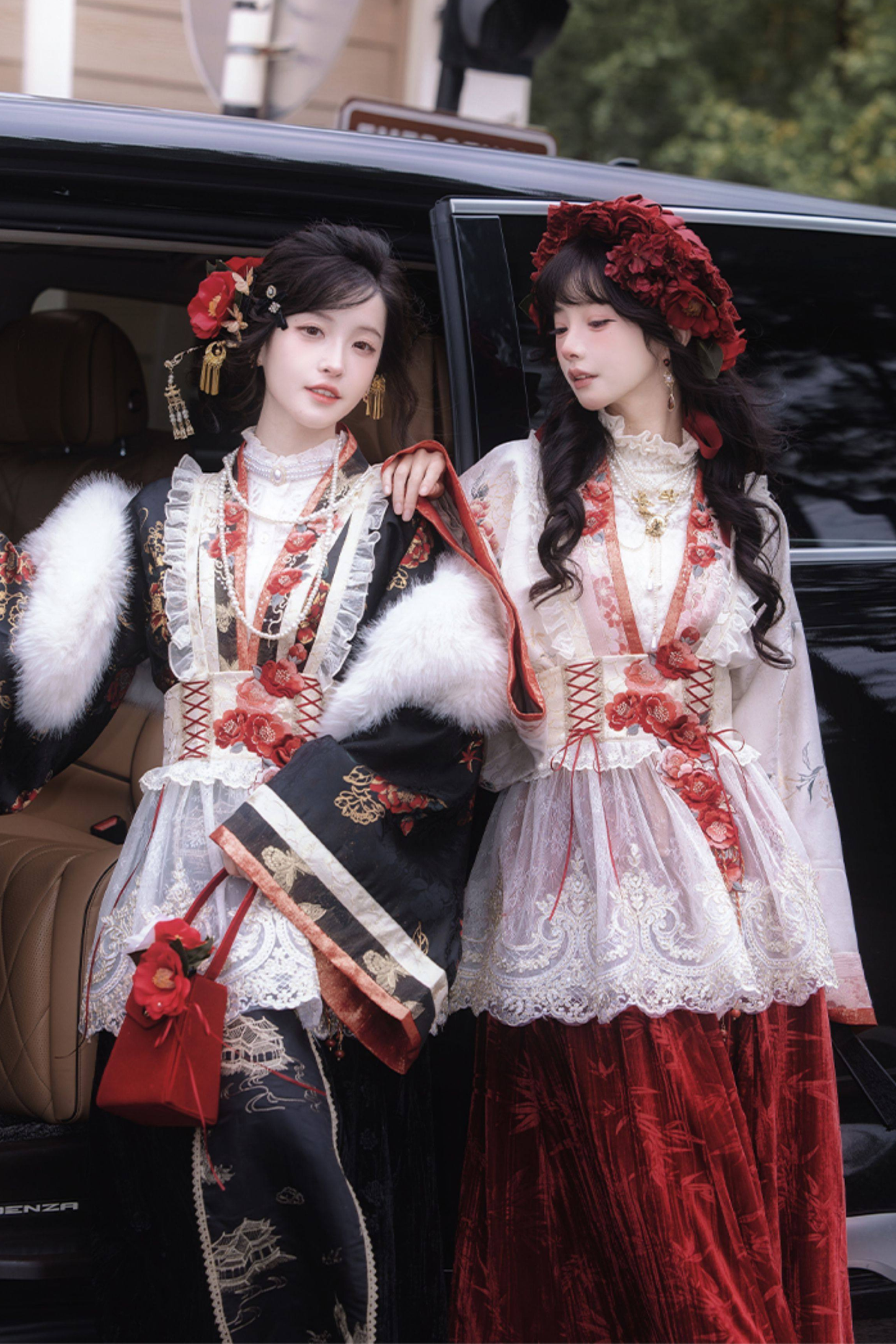 Chinese-style Design Top + Long Skirt + Apron