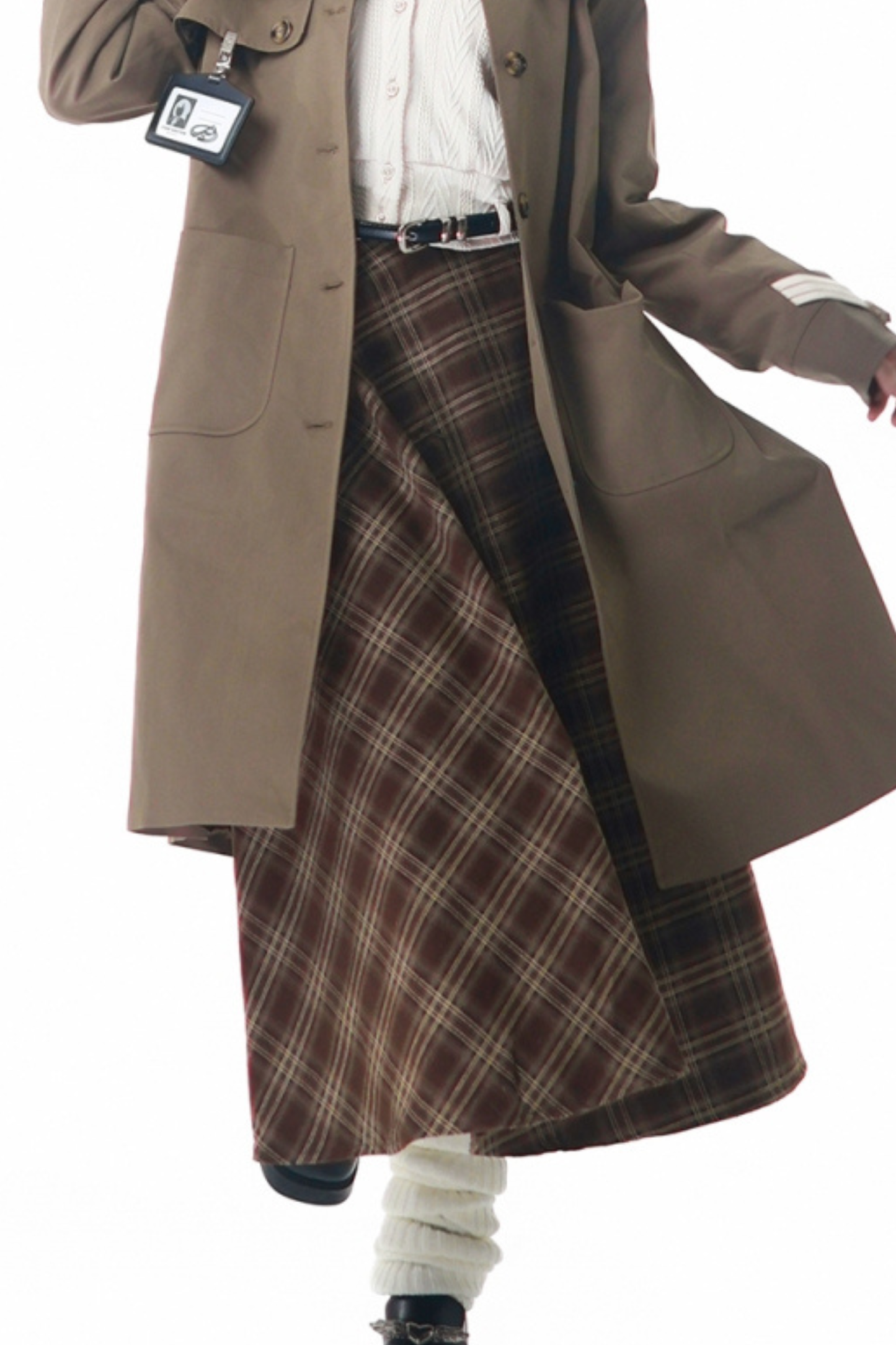 Maple Trench Coat + Hooded Top + Checkered Skirt + Shirt Dress