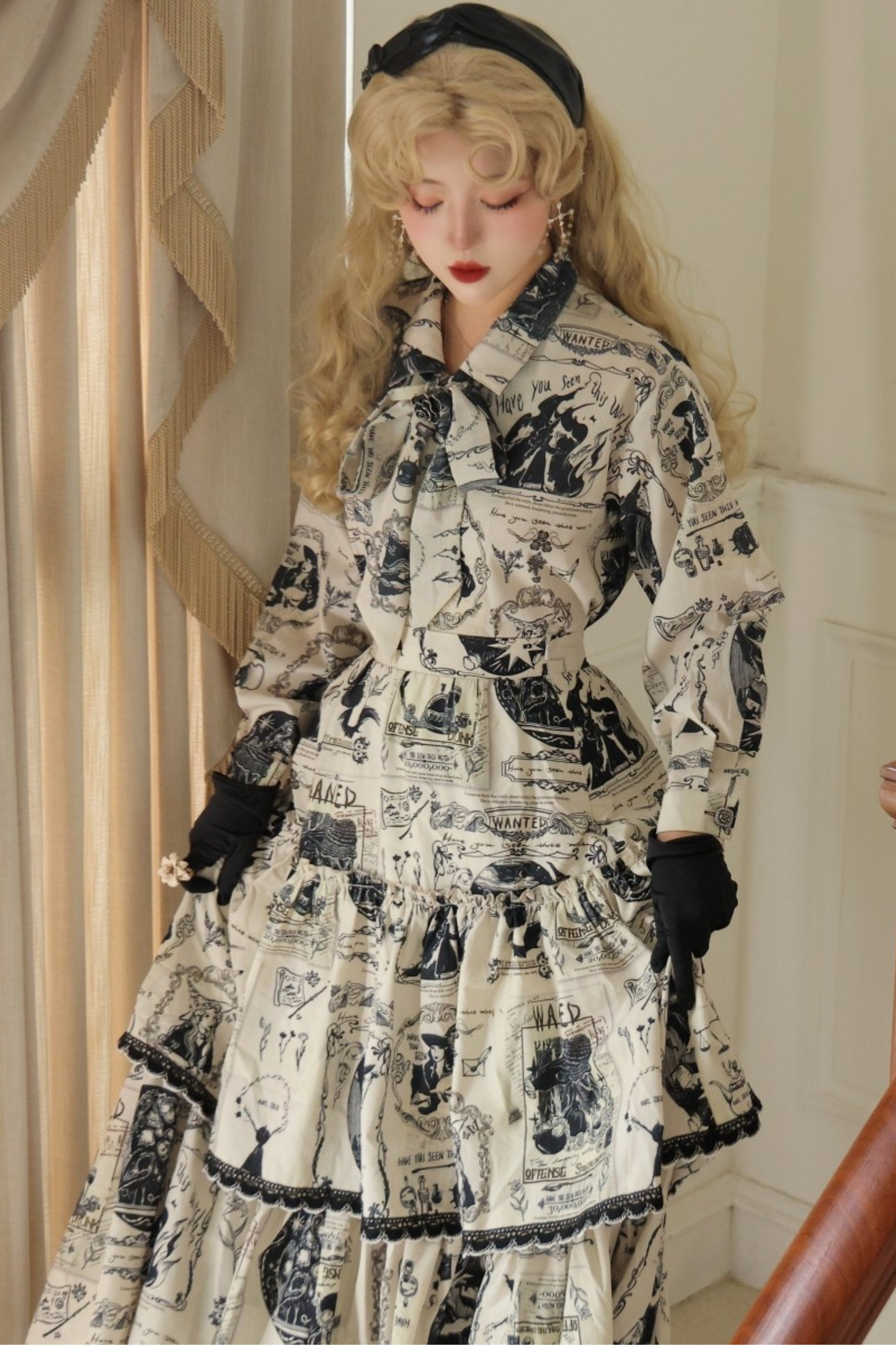 Lantern Sleeve Ribbon Handsome Blouse