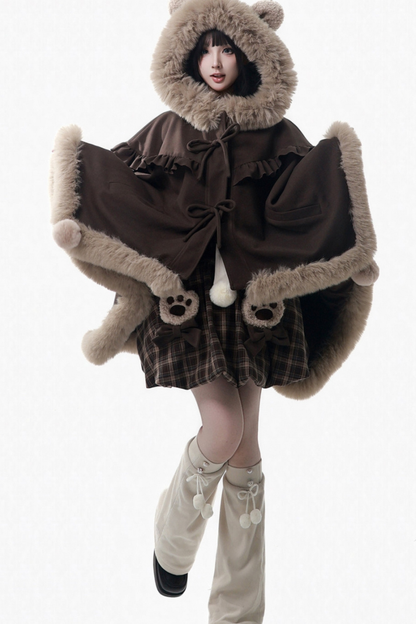 Velvet Bear Hooded Cape + Top + Suspender Skirt + Leg Covers