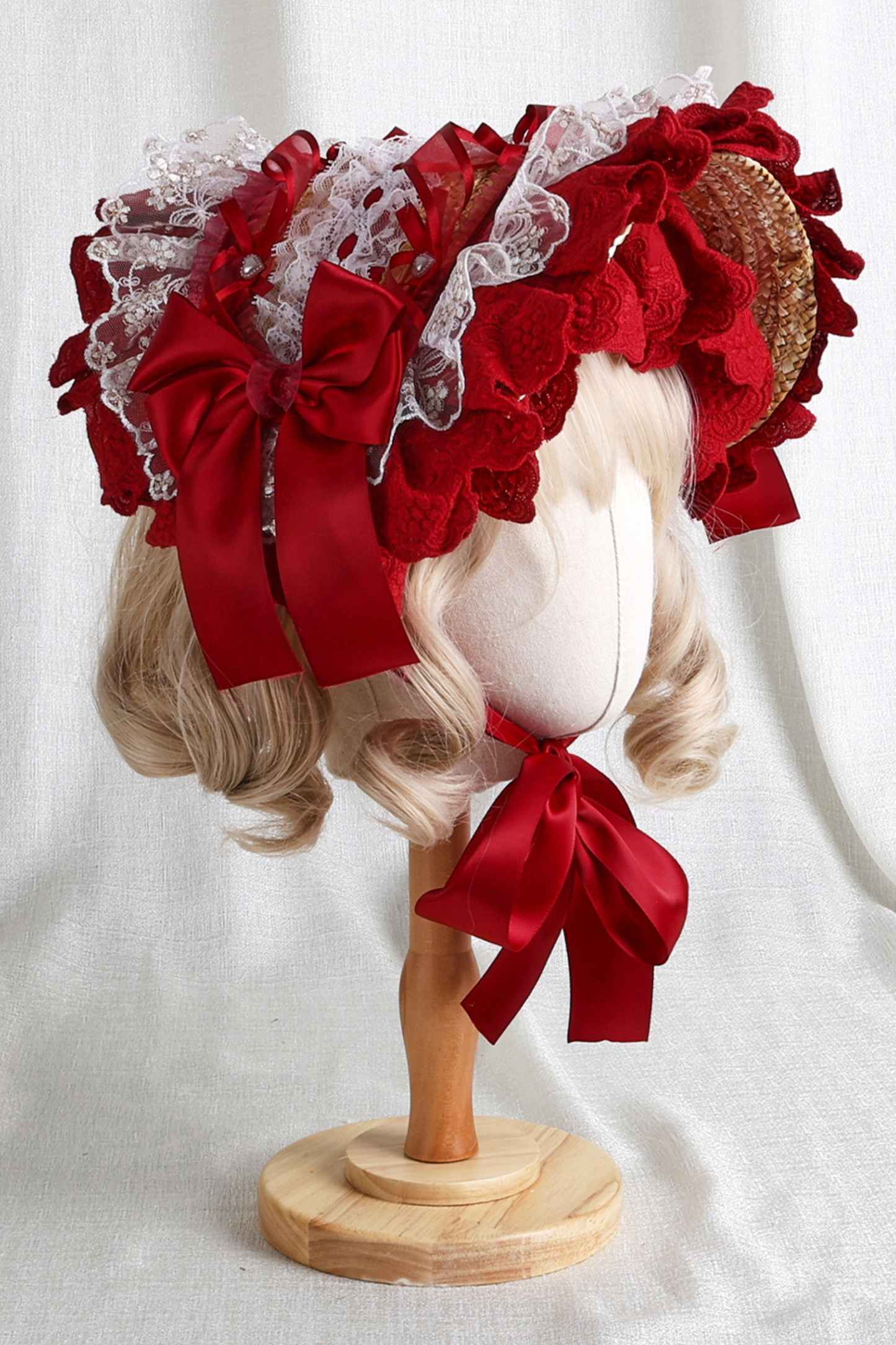 Rose Lace Lolita Bonnet + Hat + Hairband + Clip Hat + Crown