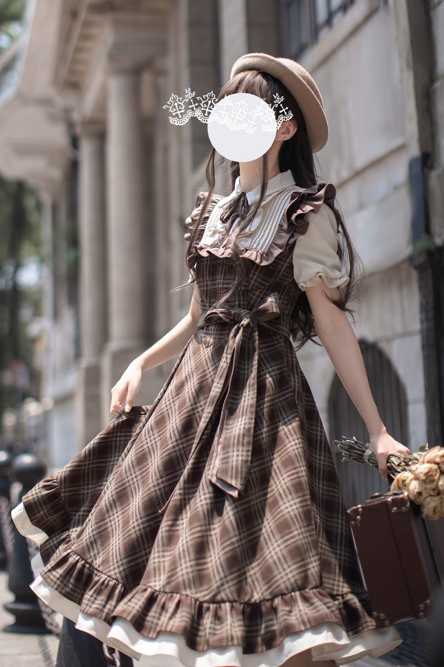 Retro Plaid Flared Dress + Ribbon Tie