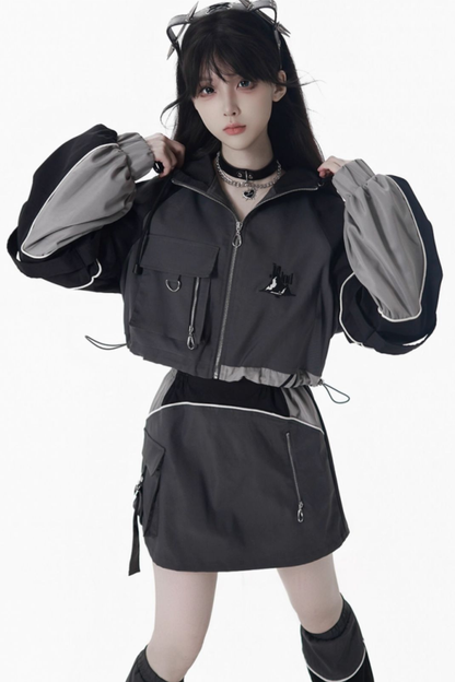 Mode Style Dark Jacket + Long Pants + Skirt + Leg Warmers