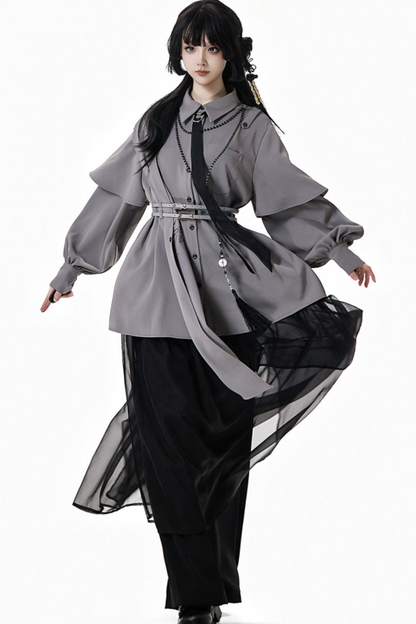 Chinese-style Top + Chiffon Pants + Corset