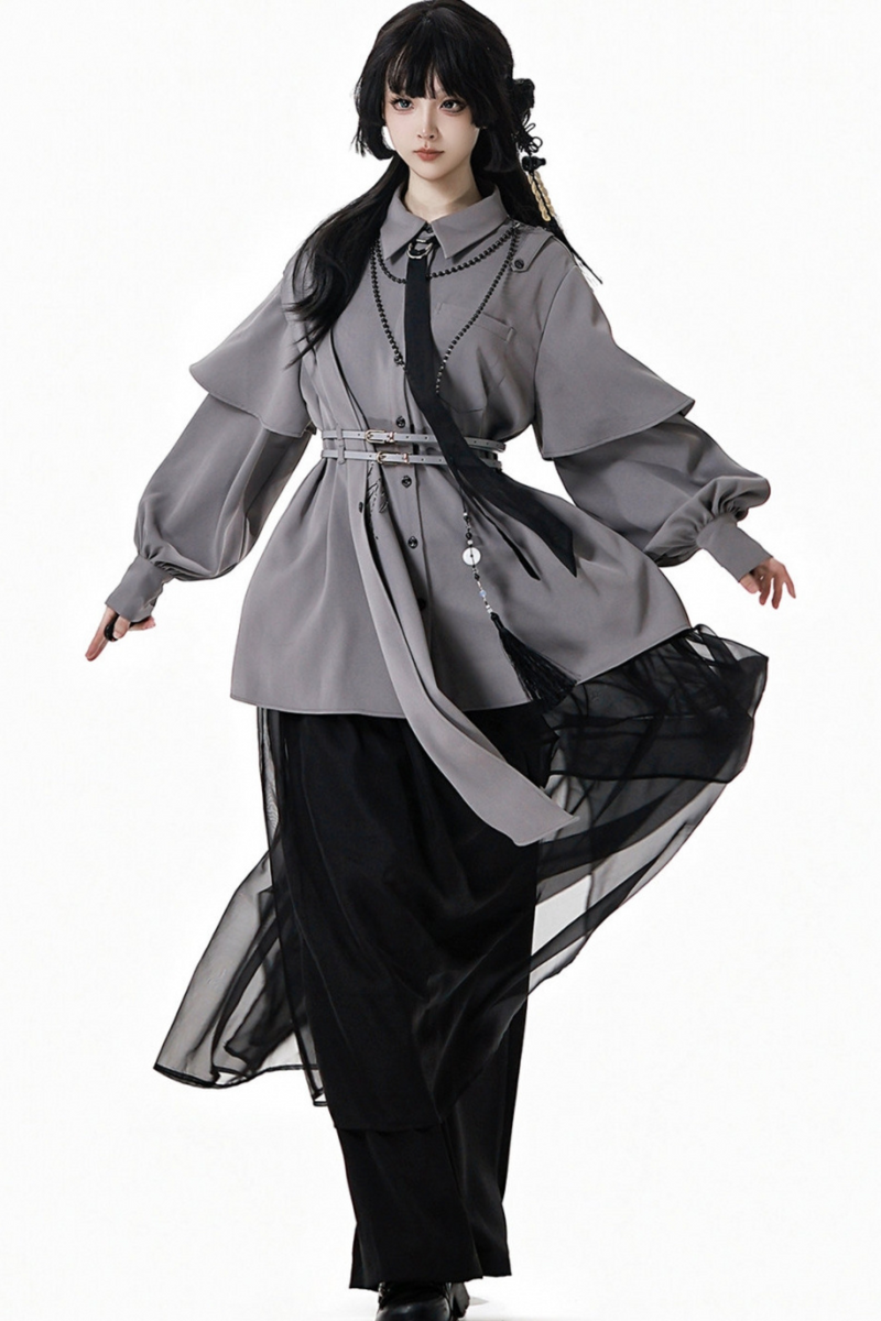 Chinese-style Top + Chiffon Pants + Corset
