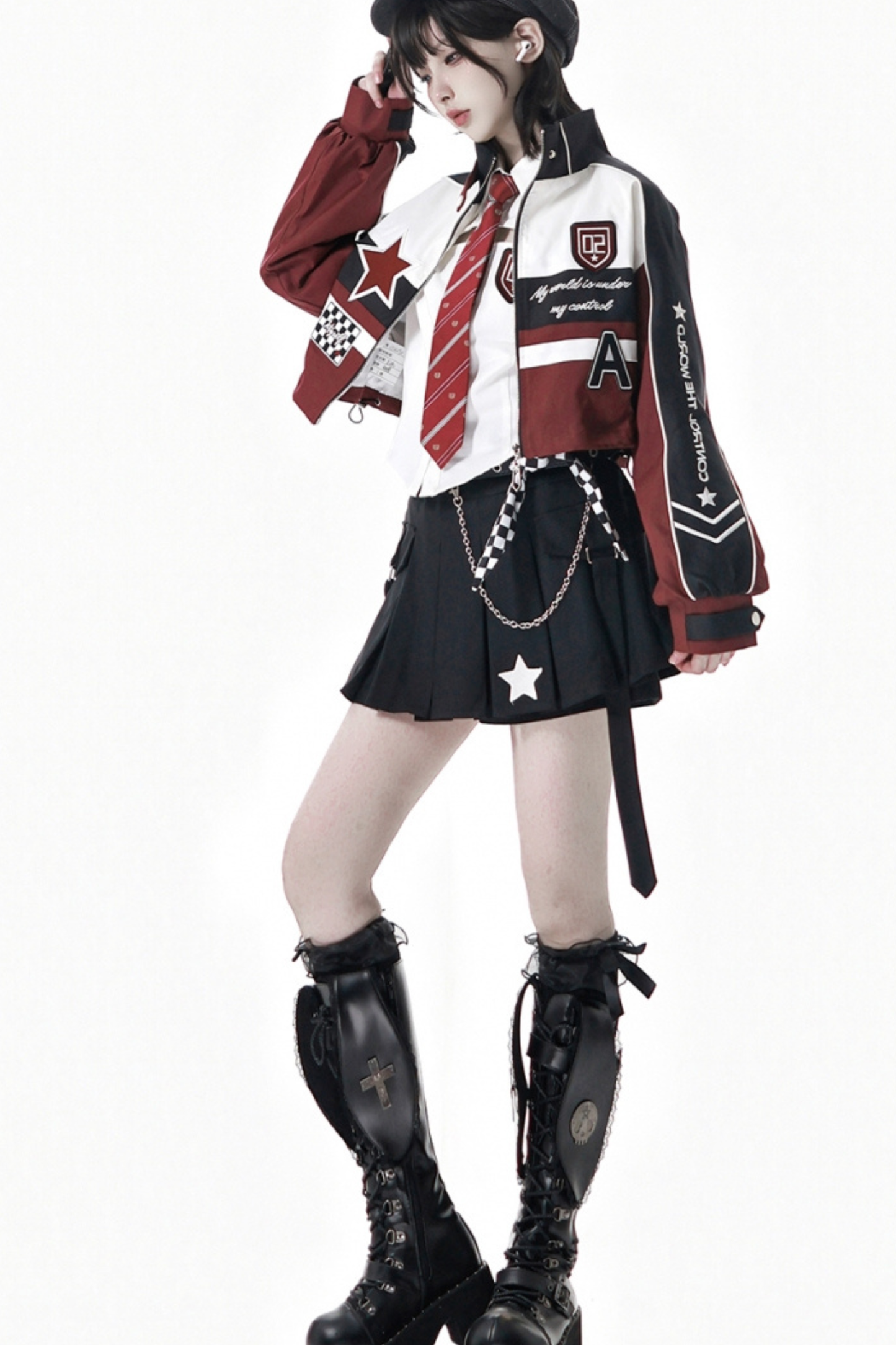Biker Jacket + Shirt With Tie + Skirt + Belt