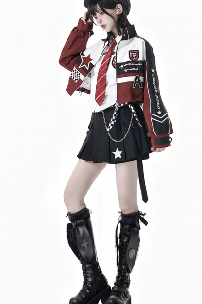 Biker Jacket + Shirt With Tie + Skirt + Belt