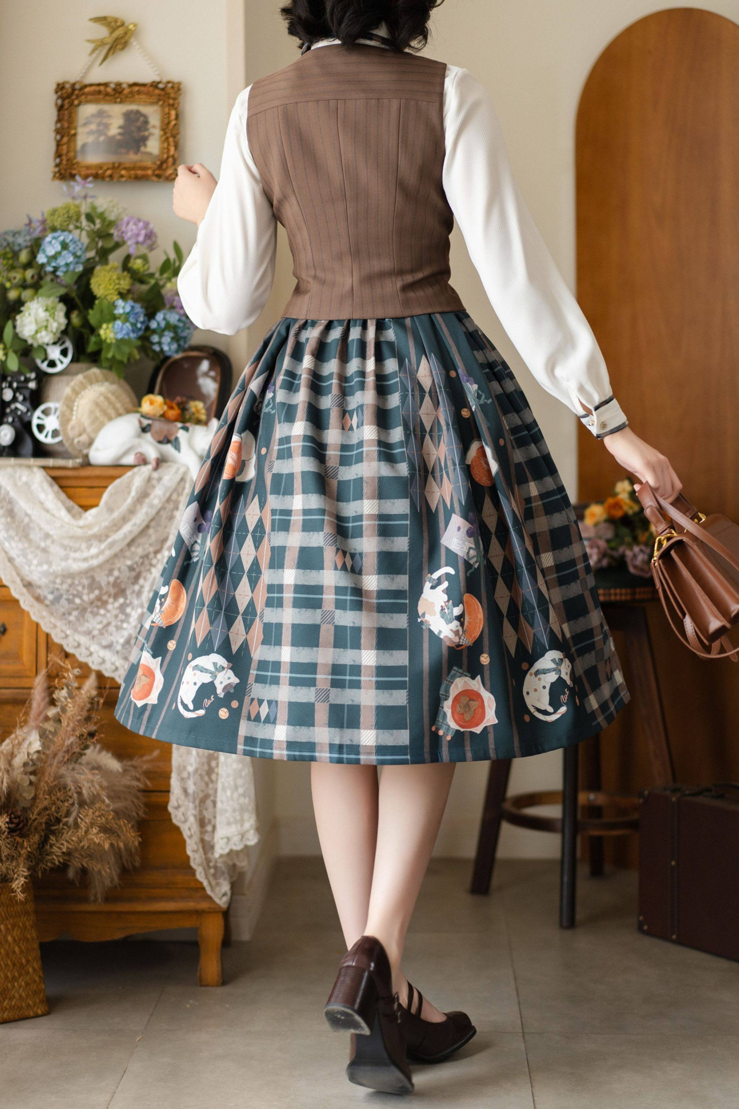 Retro Classic Academy Shirt + Vest + Plaid Skirt