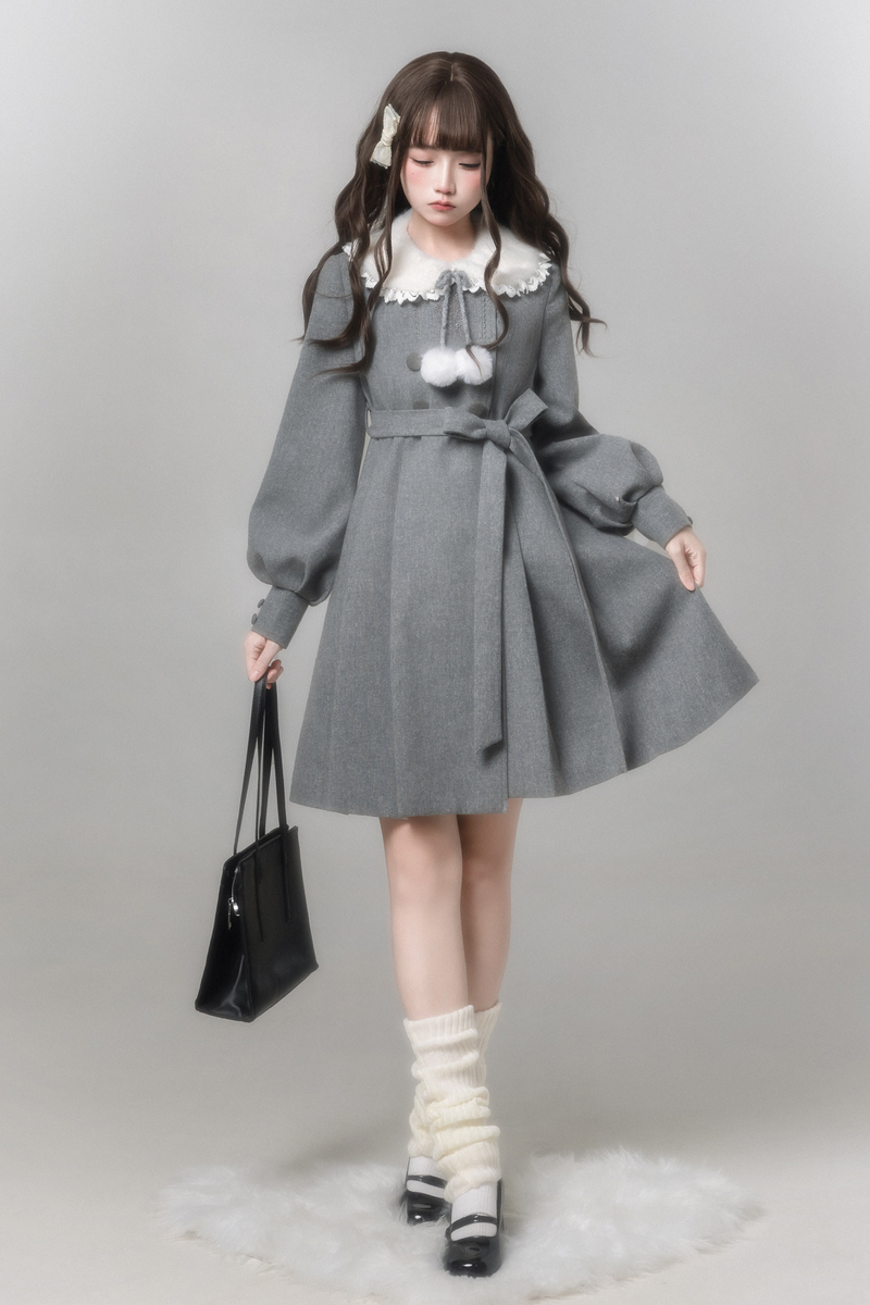 Sweet Flared Coat + Skirt + Shirt + Beret