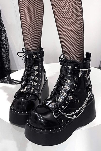 Dark Punk Buckle Platform Boots
