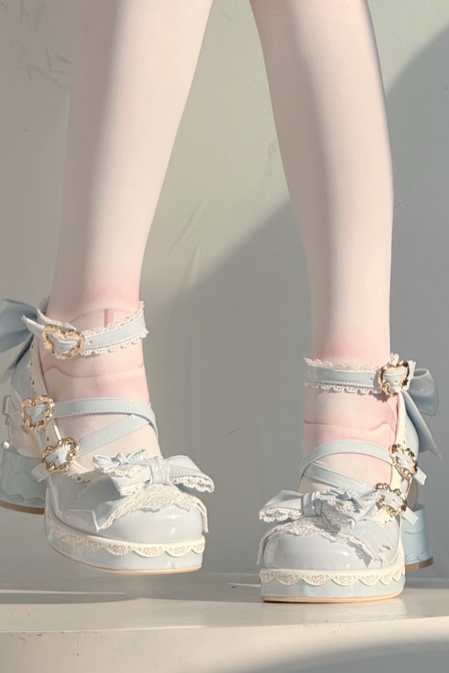 Ribbon Lace Lolita Crystal Heels