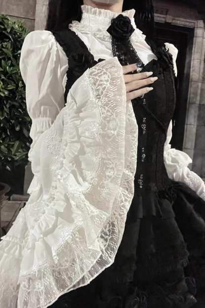 Gothic Lace Trumpet Sleeve Blouse