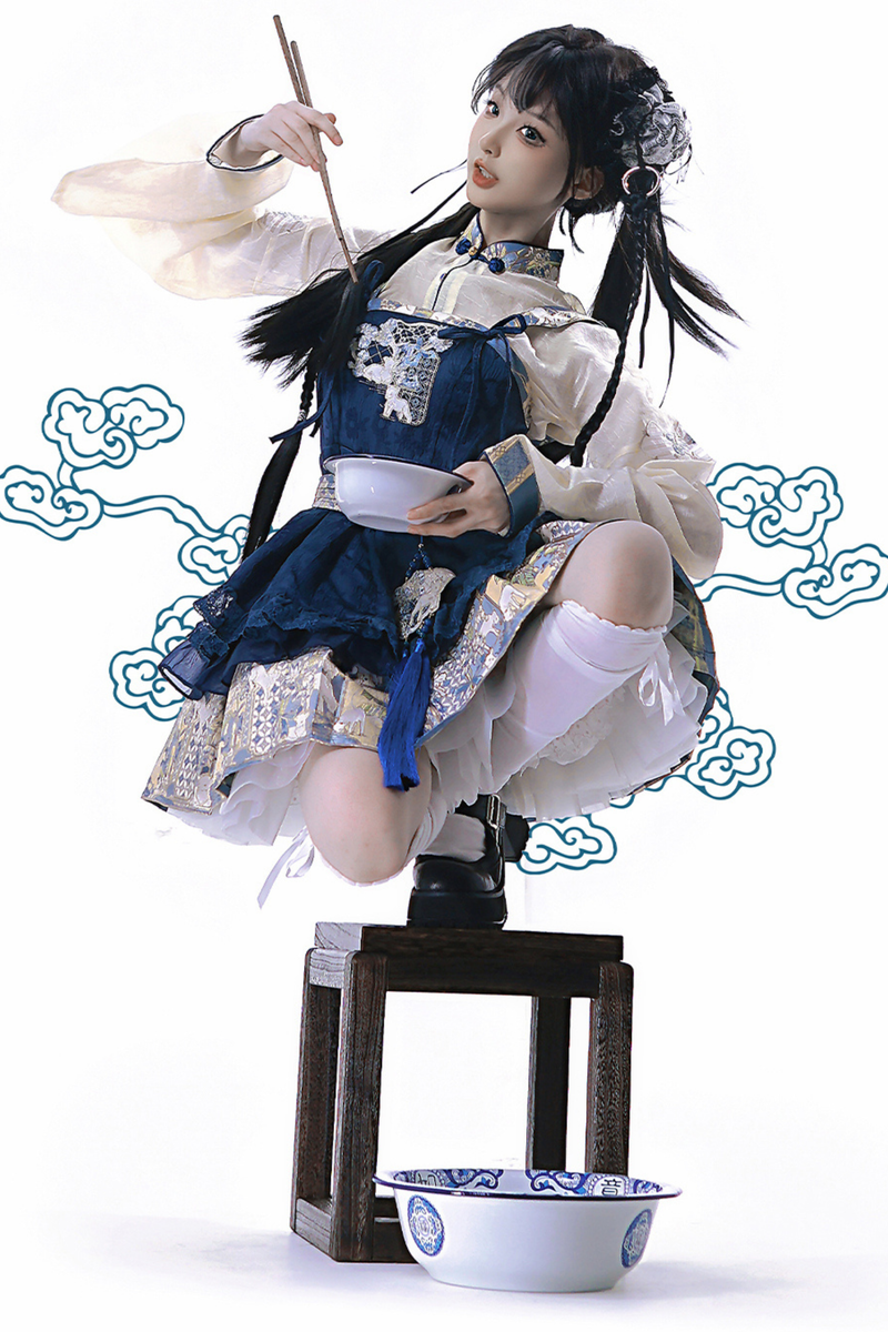Chinese-style Suspender Skirt + Shirt + Accessories