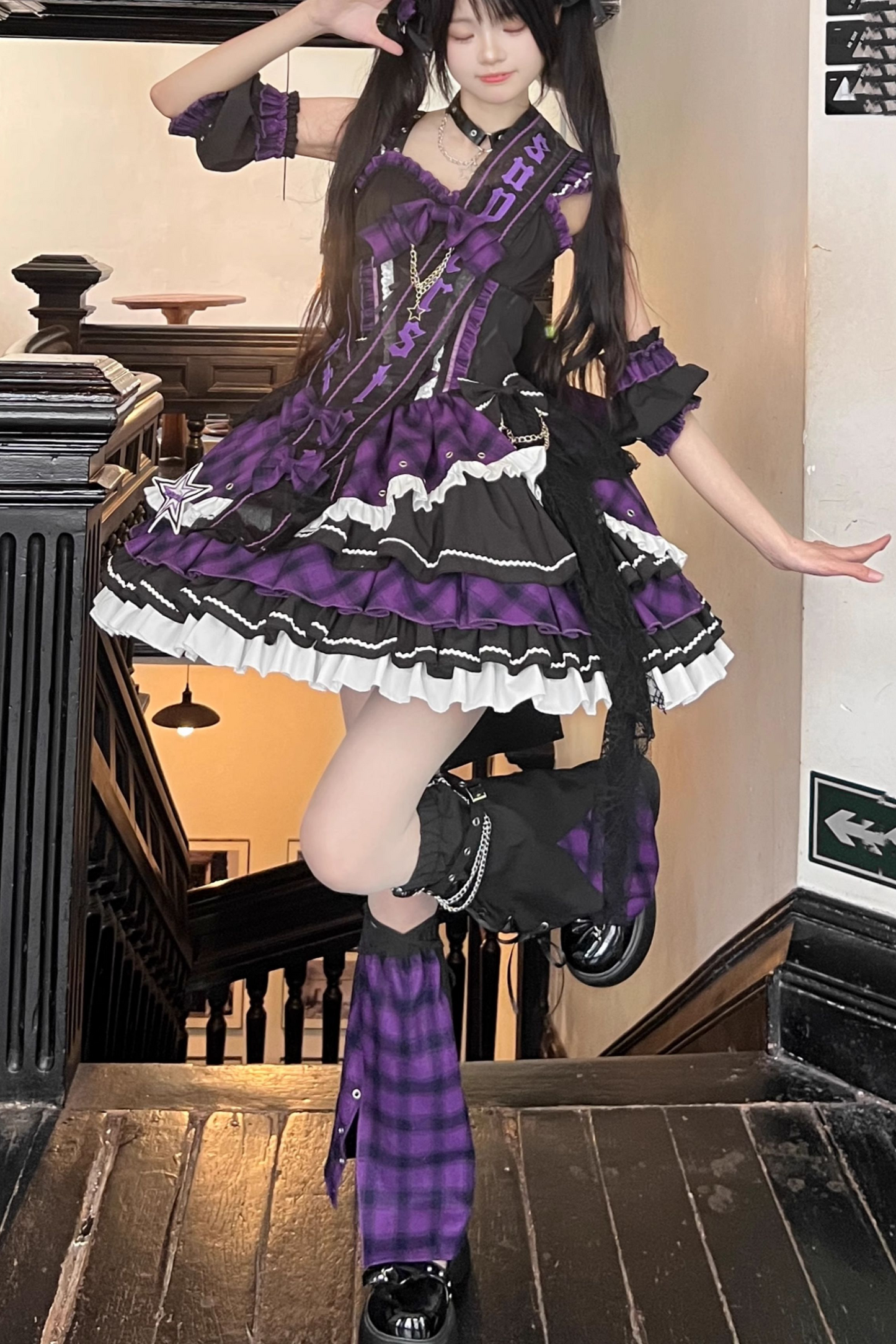Dark Series Plaid Lolita Dress + Headband + Tail