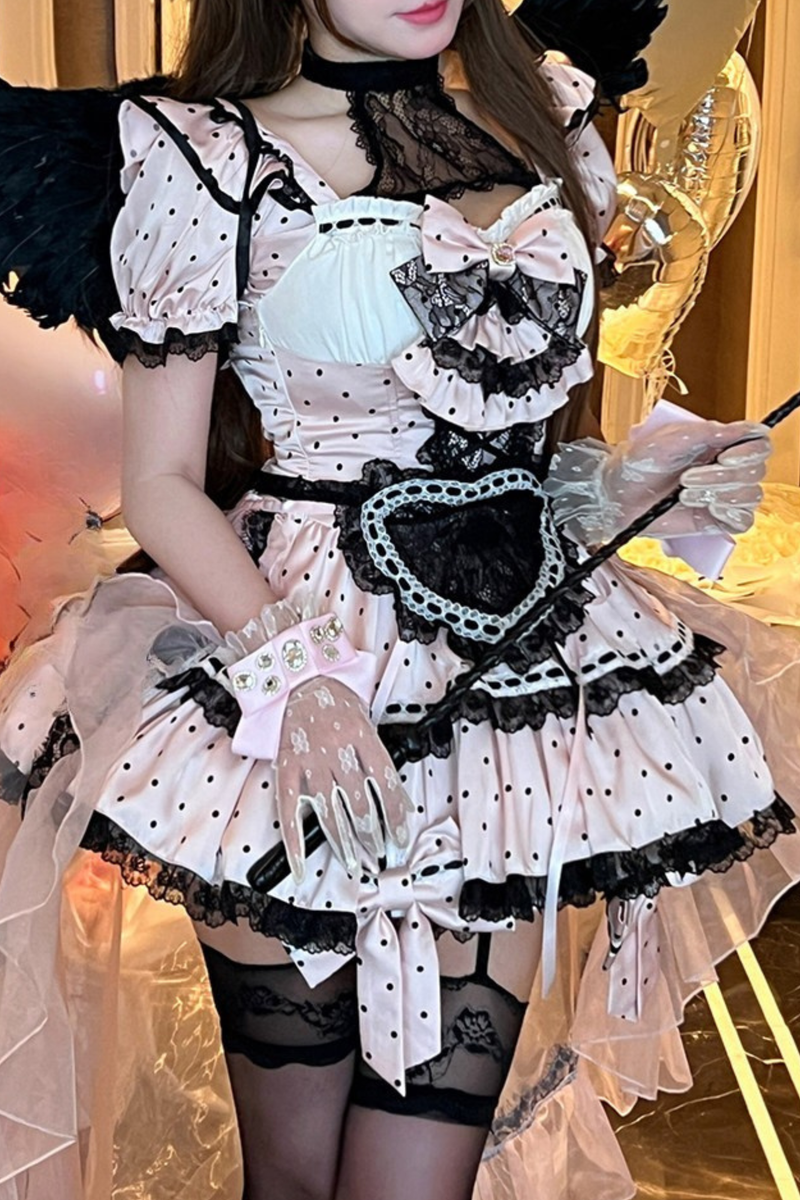 Sweet Little Dot Maid Lolita Dress + Apron + Head Accessory + Veil