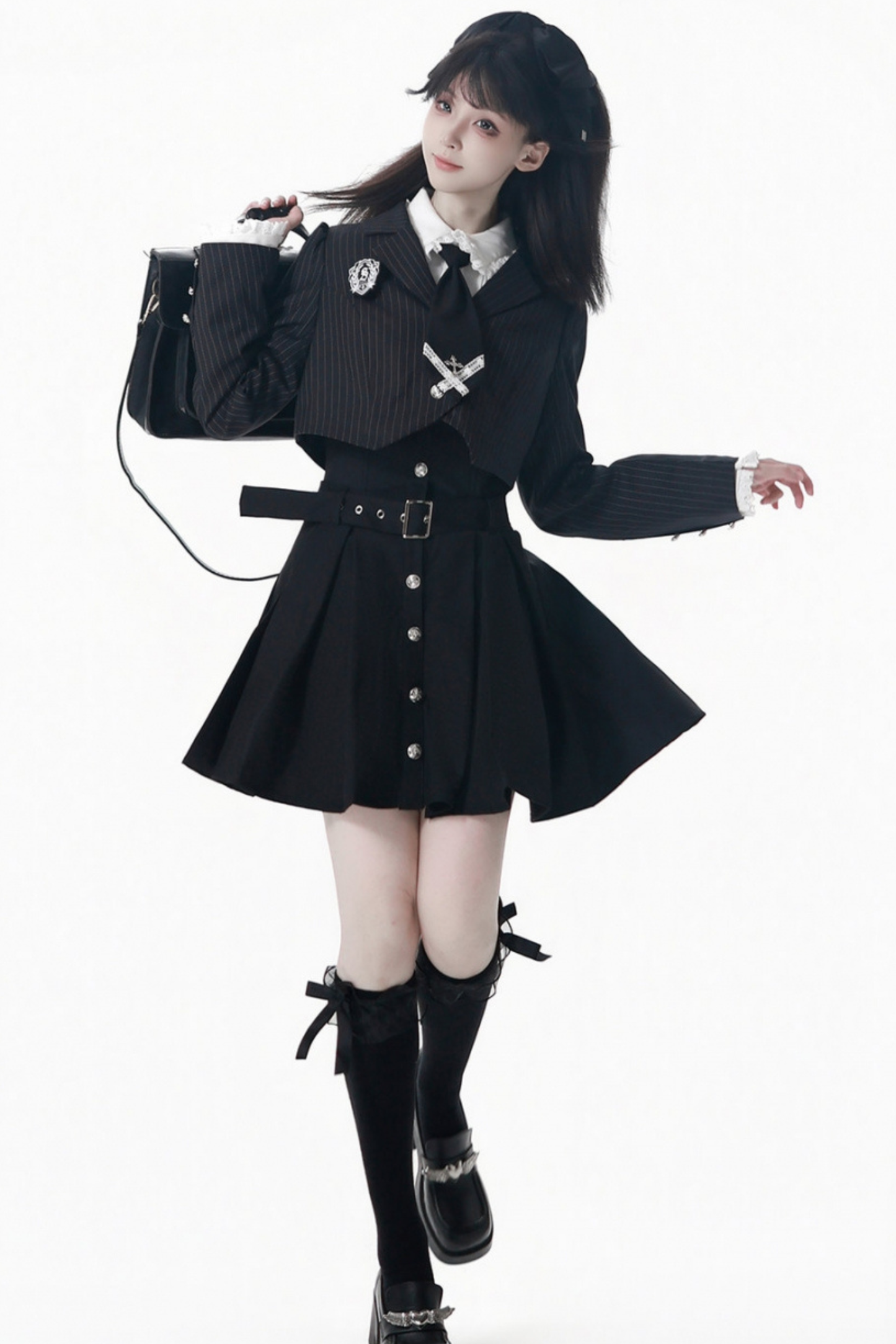 College Jacket + Suspender Skirt + Blouse + Tie