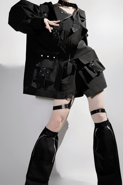 Dark Hooded Jacket + Shorts + Leg Covers