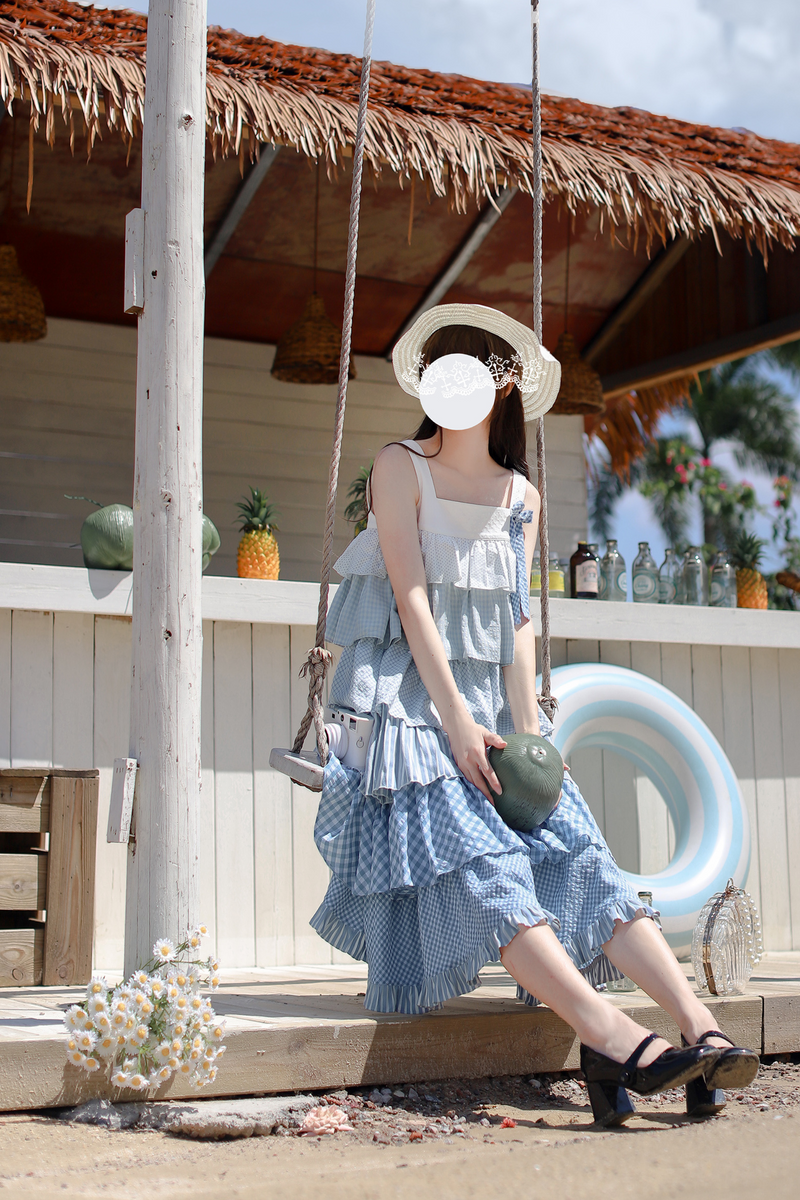 Sky Sweet Tiered Sleeveless Dress + Ribbon Brooch