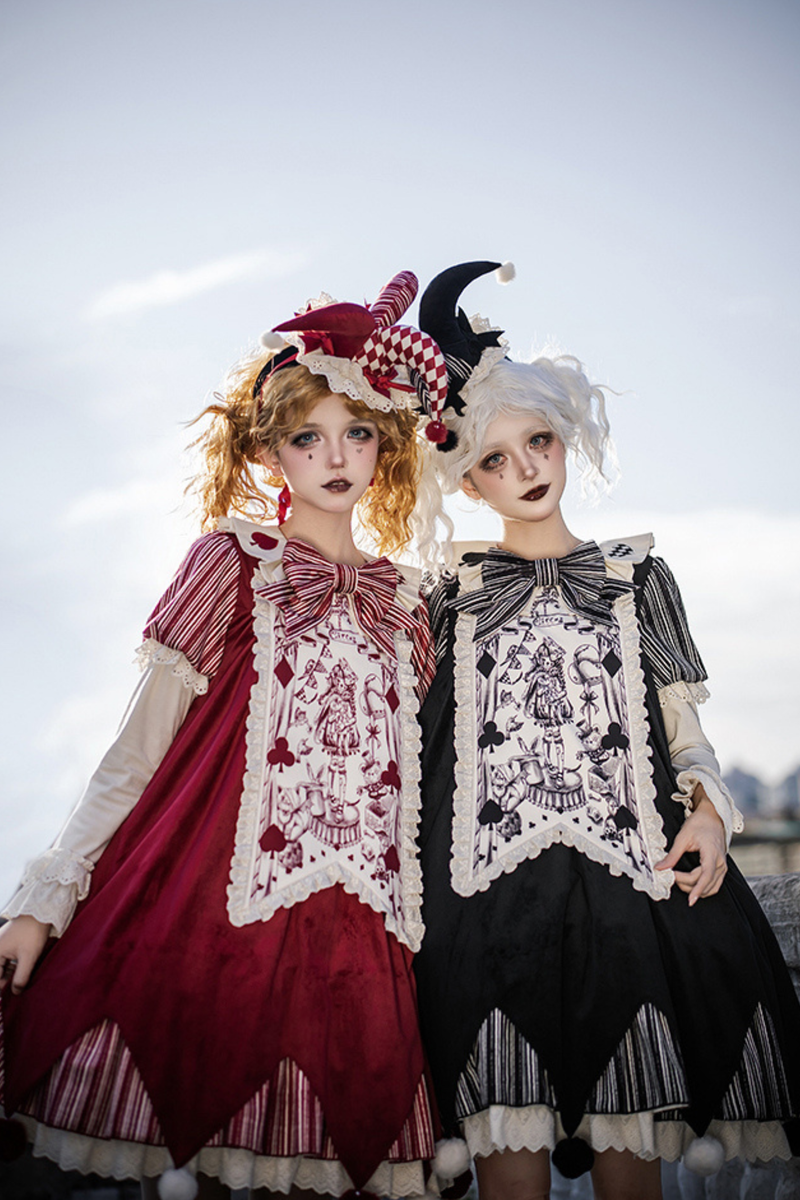Doll Circus Pierrot Lolita Dress + Headband + Belt + Ribbon + Headband + Panel