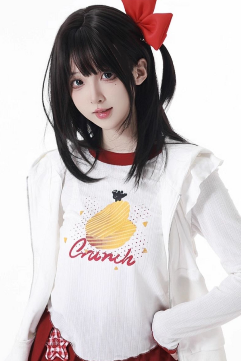 Snack Girl Hooded Vest + Top + Pleated Skirt + Leg Warmers