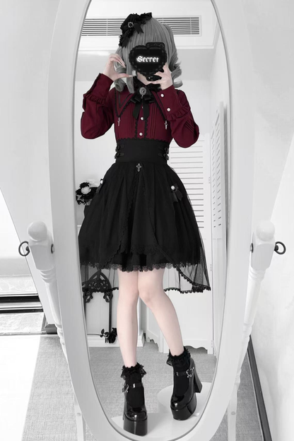Dark French Lace Shirt + Skirt