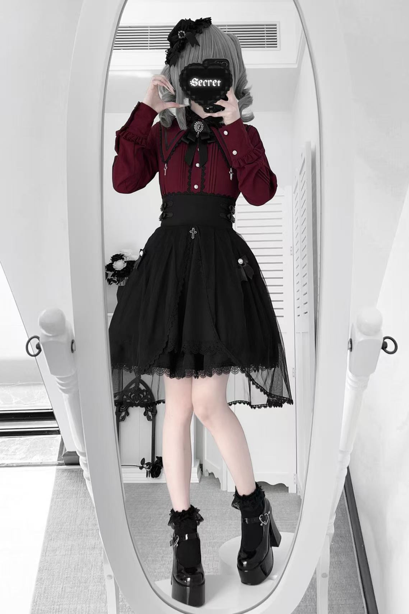 Dark French Lace Shirt + Skirt