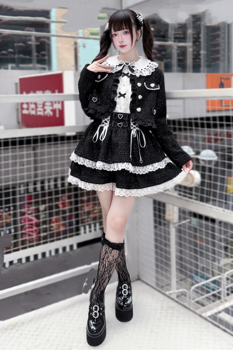 Dark Sweet Tweed Jacket + Shirt + Skirt + Clip