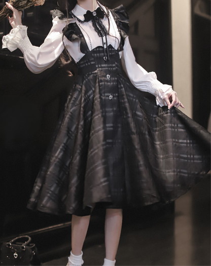 Long Checked Sass Skirt + Shirt + Ribbon