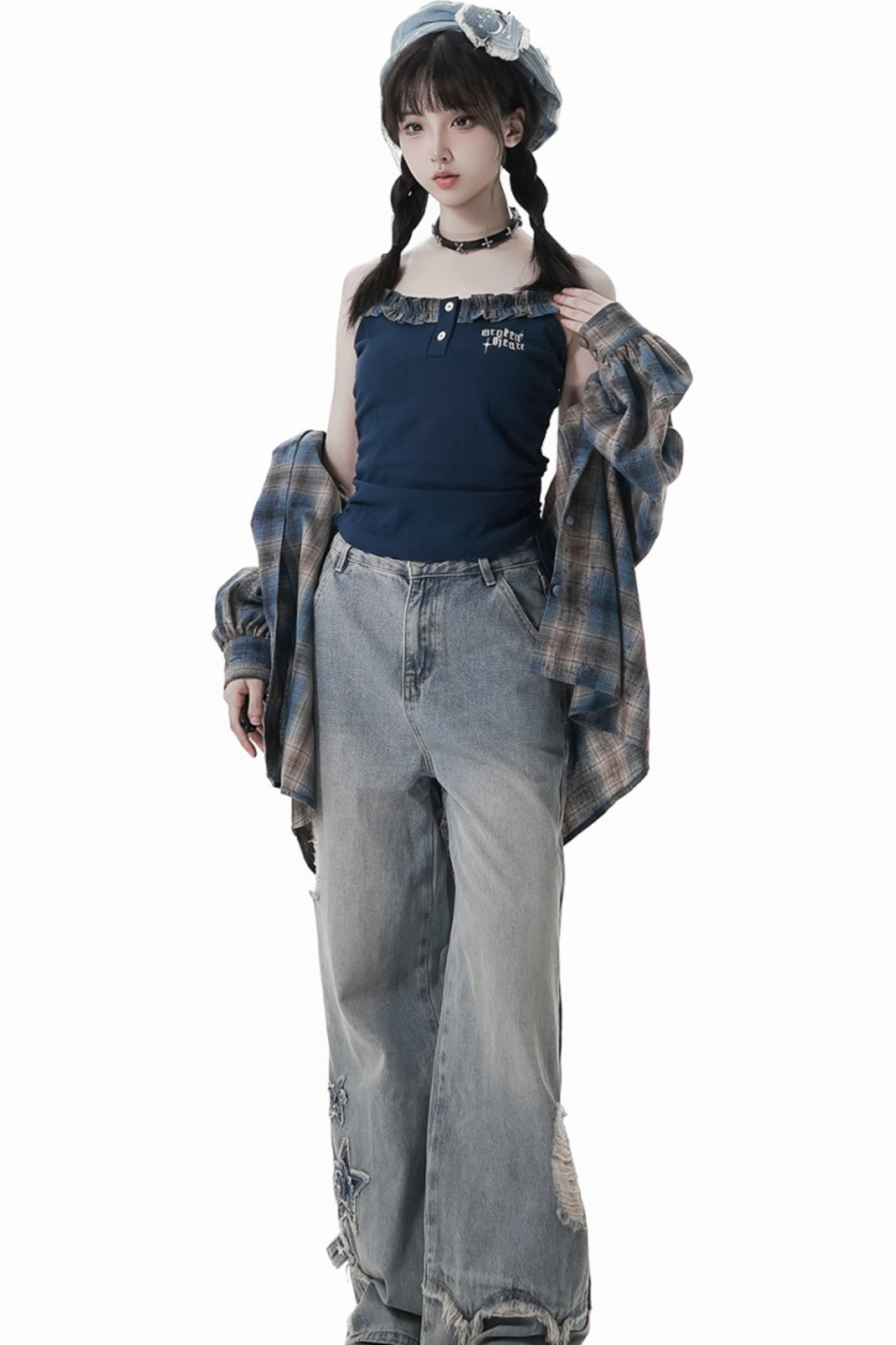 Plaid Loose Shirt + Tank Top