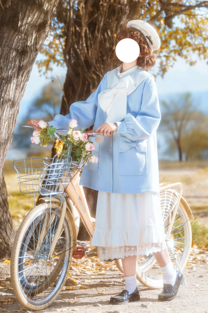 Heart Single Breasted Loose Wool Coat + Skirt