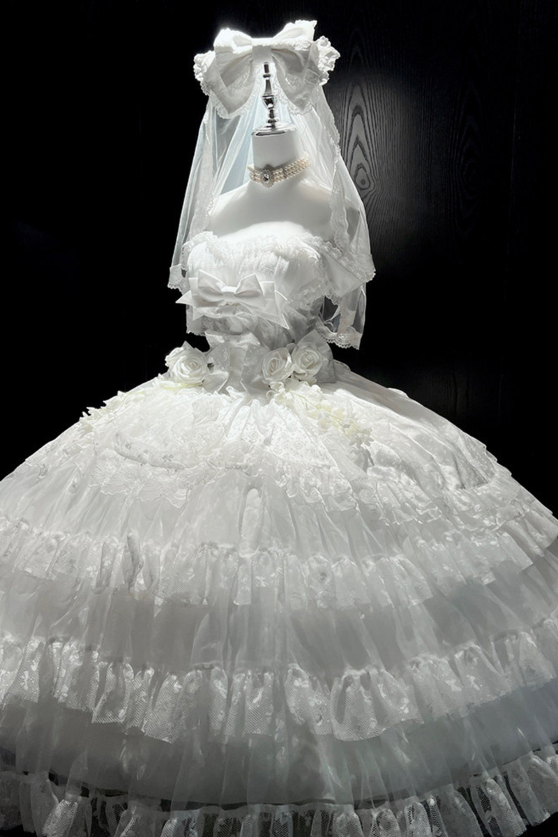 Pure Bridal Lolita Dress + Veil + Waist Belt