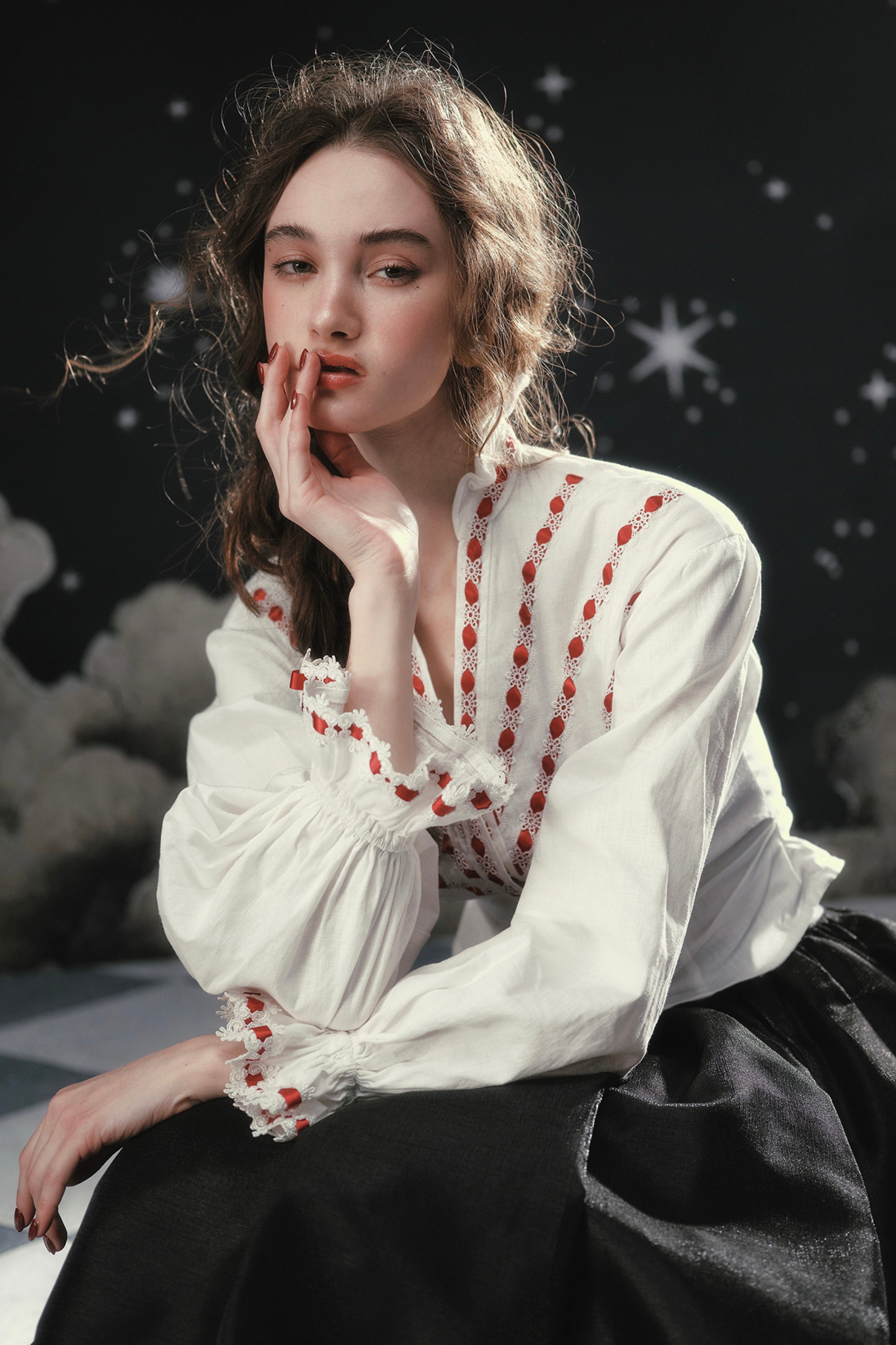 Lace Maid French Cotton Blouse + Flare Skirt