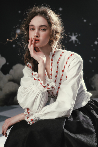 Lace Maid French Cotton Blouse + Flare Skirt