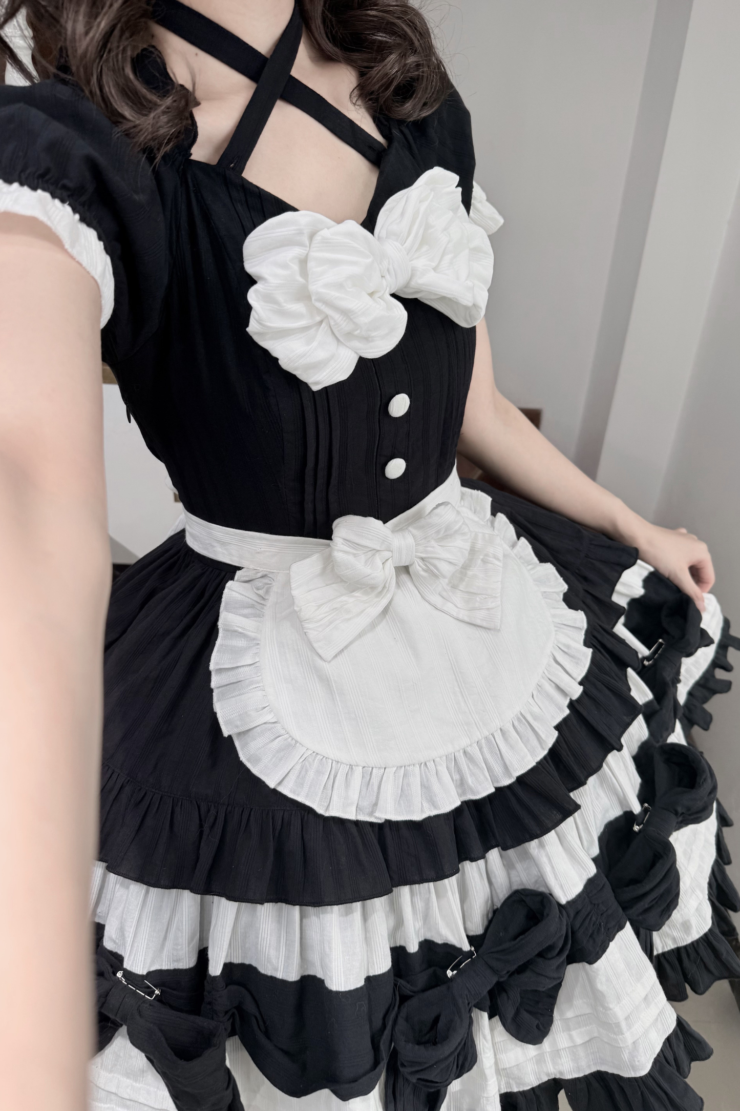 Monochrome Doll Lolita Dress + Headband + Bonnet + Clip