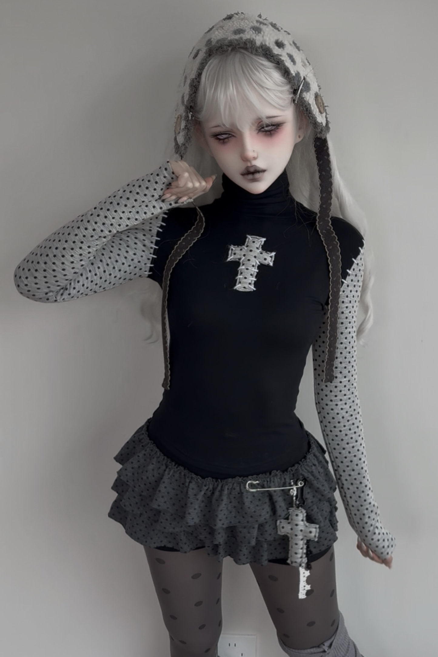Cross Dot Turtleneck Top + Skirt + Pendant