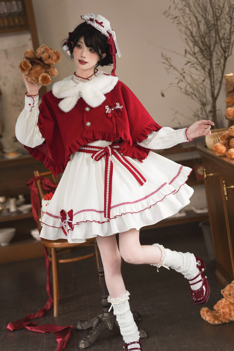 Red Wish Ribbon Dress + Cape