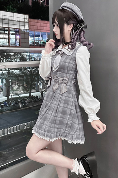 Plaid Sweet Cape Design Dress