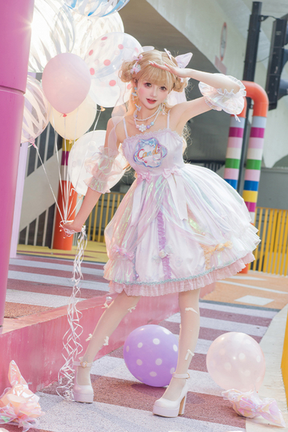 Candy Pop Balloon Lolita Jumperskirt + Pearl Necklace