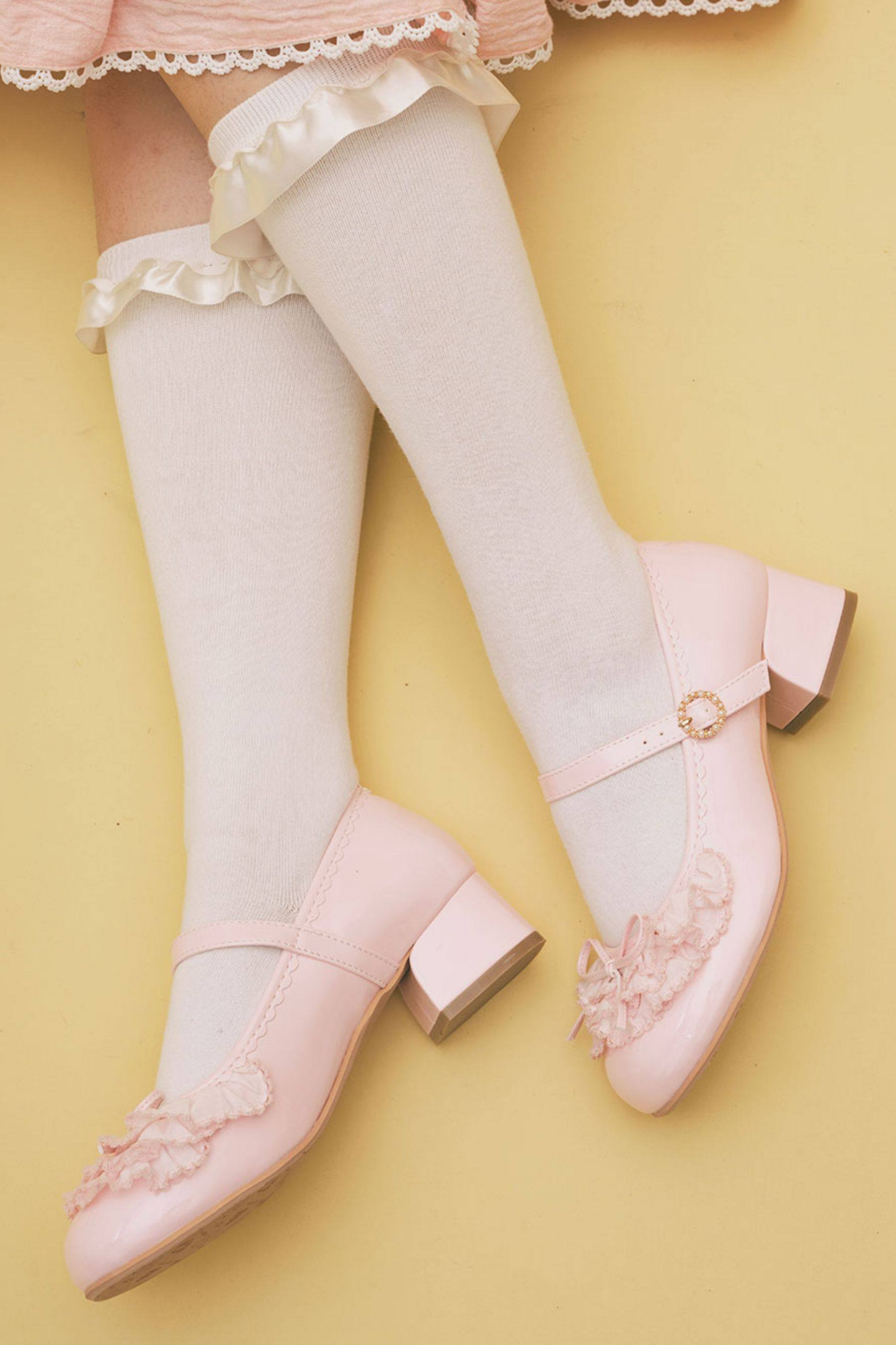 Satin Lace Bow Mary Jane Shoes
