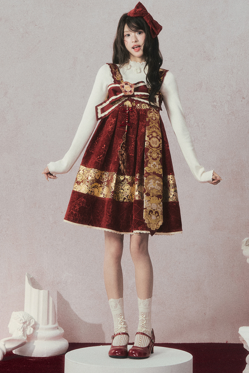 Velvet Dark Red Dress + Top + Jacket + Accessories