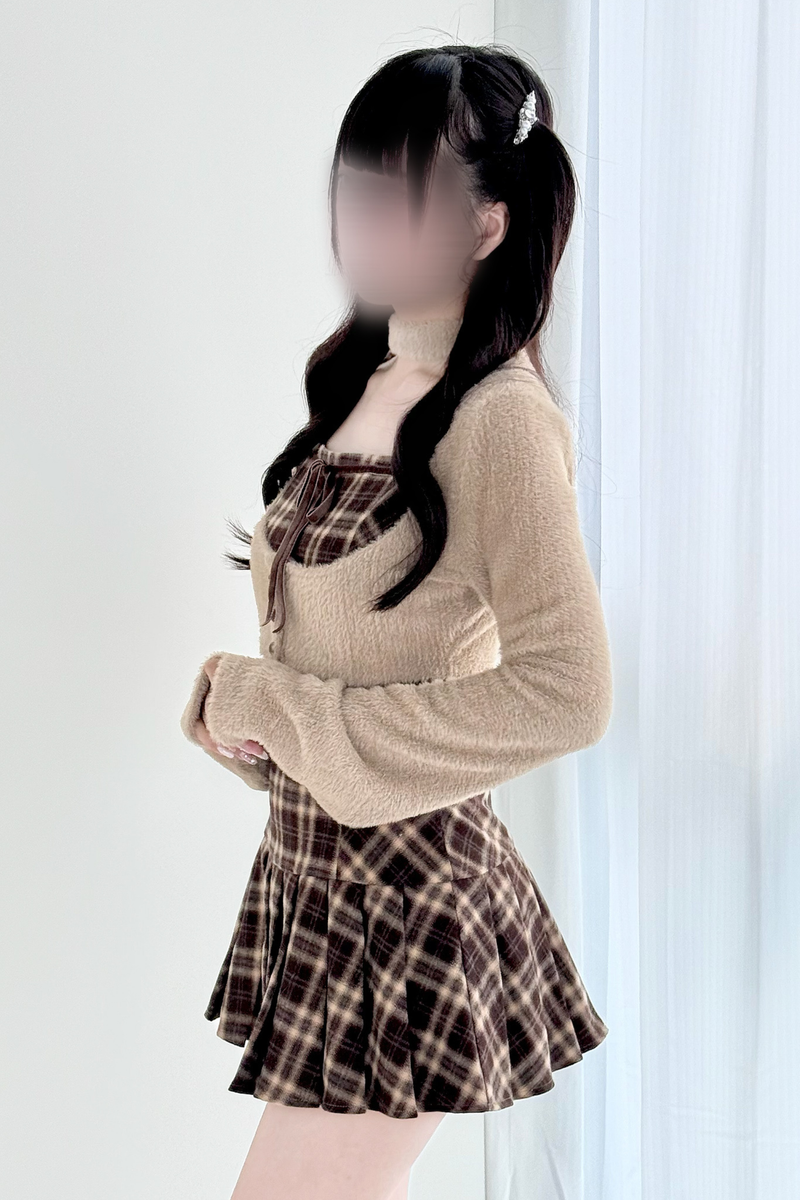 Checked Flared Dress + Short Cardigan
