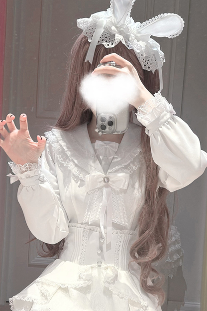 Snow Cat Ear Hooded Cape Coat + Shirt + Skirt