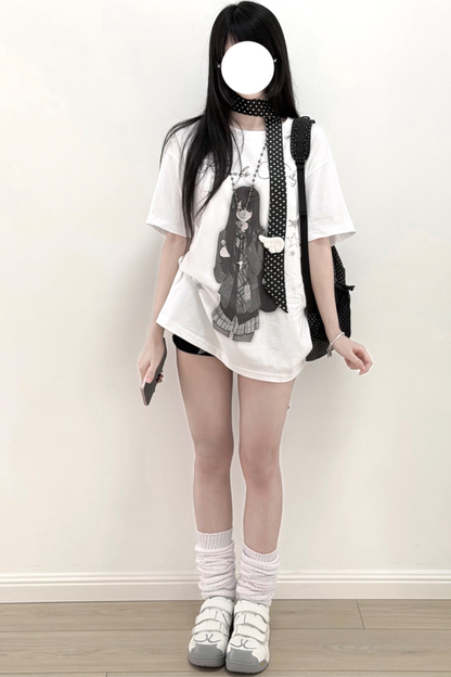 Schoolgirl Illustration Loose Top + Skirt
