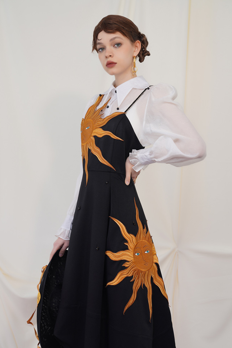 Sunflower Straps Slim Swing Retro Dress