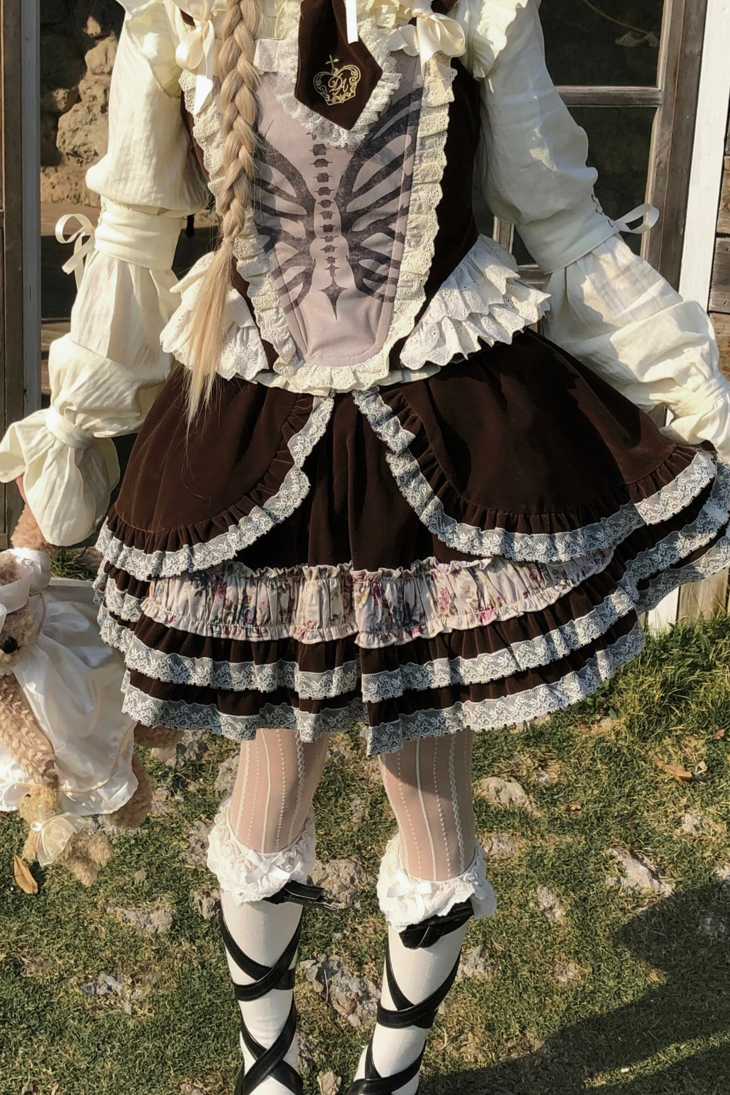 Bone Print Velvet Corset Vest