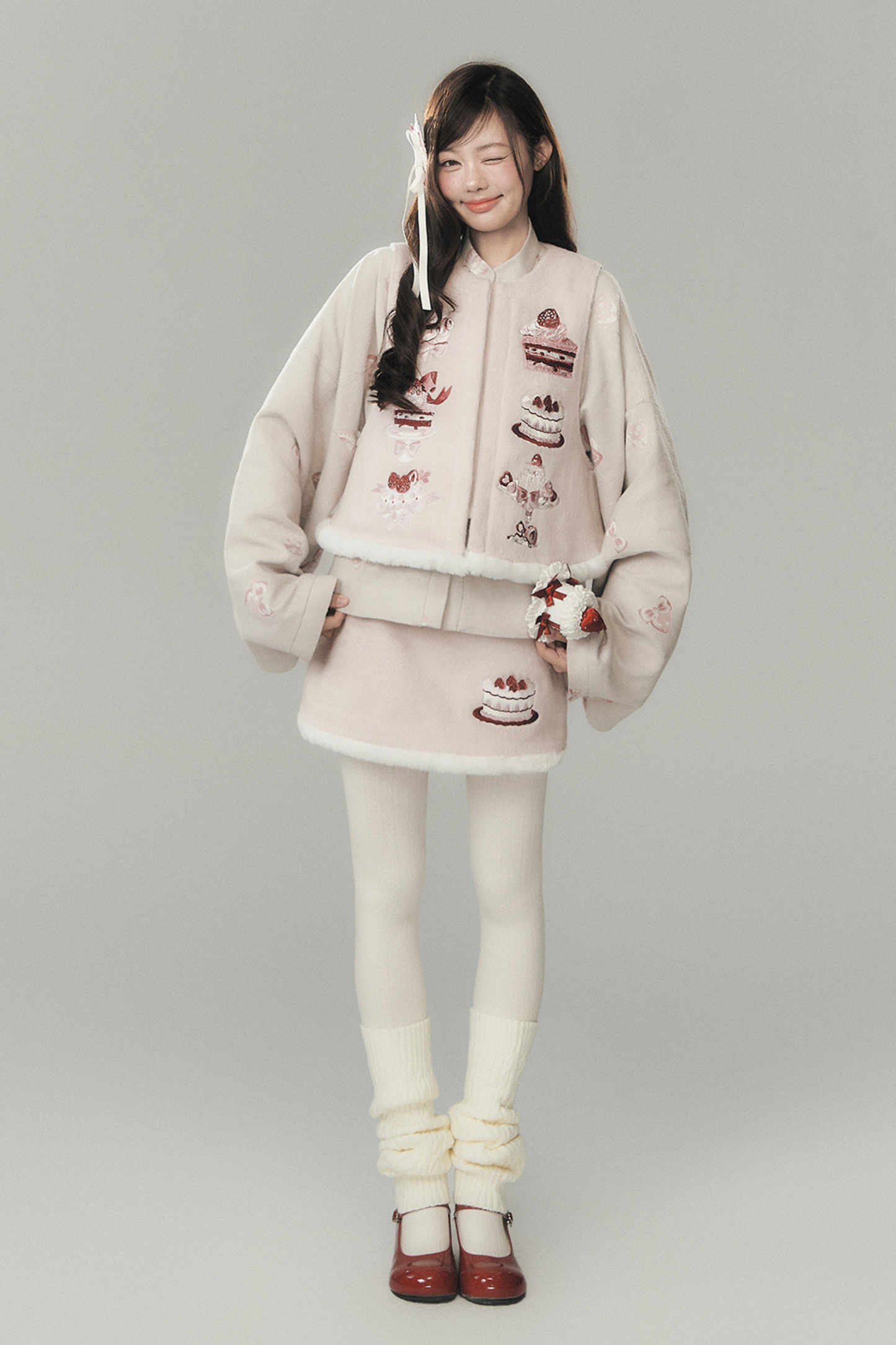 Strawberry Cake Preppy Style Vest + Top + Skirt