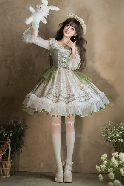 [pre-order] Fresh Green Print Kula Lolita Dress + Brooch
