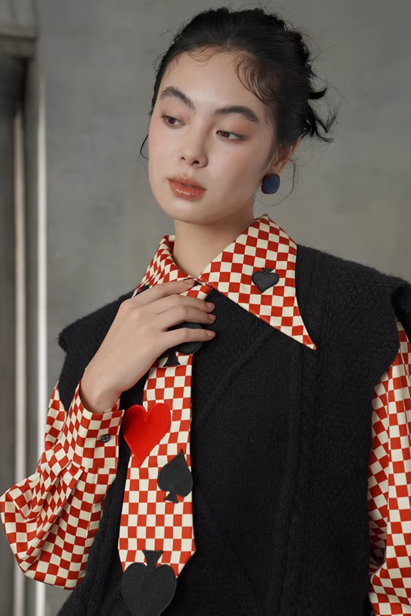 Retro Plaid Playing Card Design Blouse